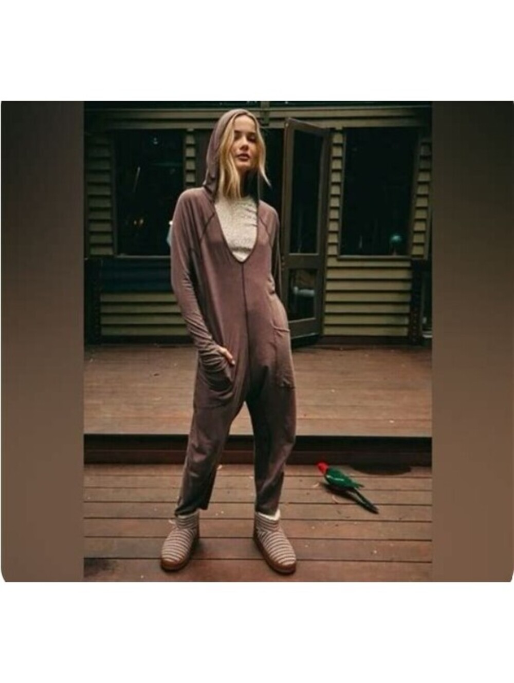 Free People Movement Women's Hooded Jumpsuit Romper Size S dark grey